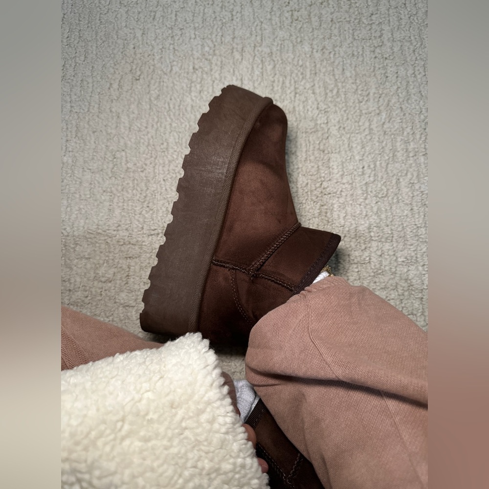 NWT!! WOMENS CHOCOLATE BROWN FUR LINED MINI PLATFORM WARM BOOTS - Picture 1 of 9